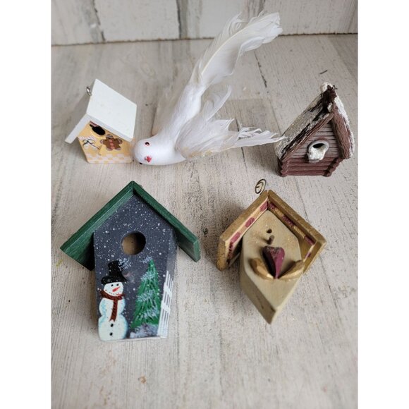 Bird house white dove variety set ornament mini Xmas unique - Picture 2 of 13